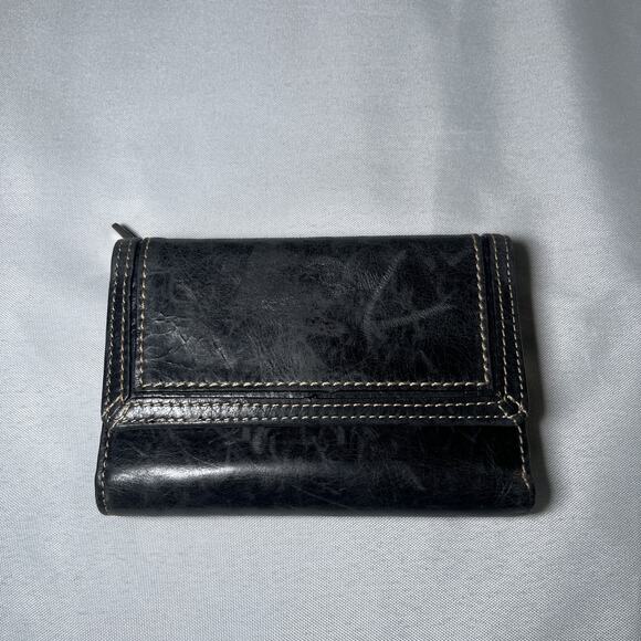 Women’s Fossil Four Fold Wallet Leather Black Snap Closure Zipper Broken In - Picture 2 of 11